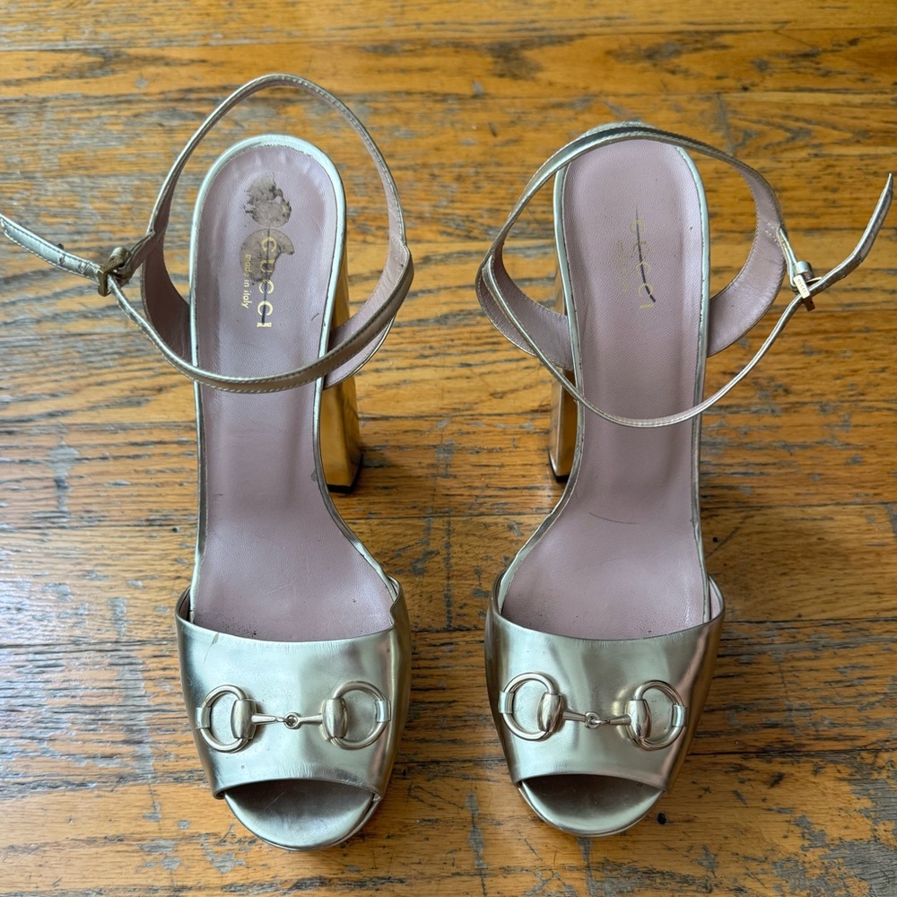 Gucci Metallic Gold Platform Sandals